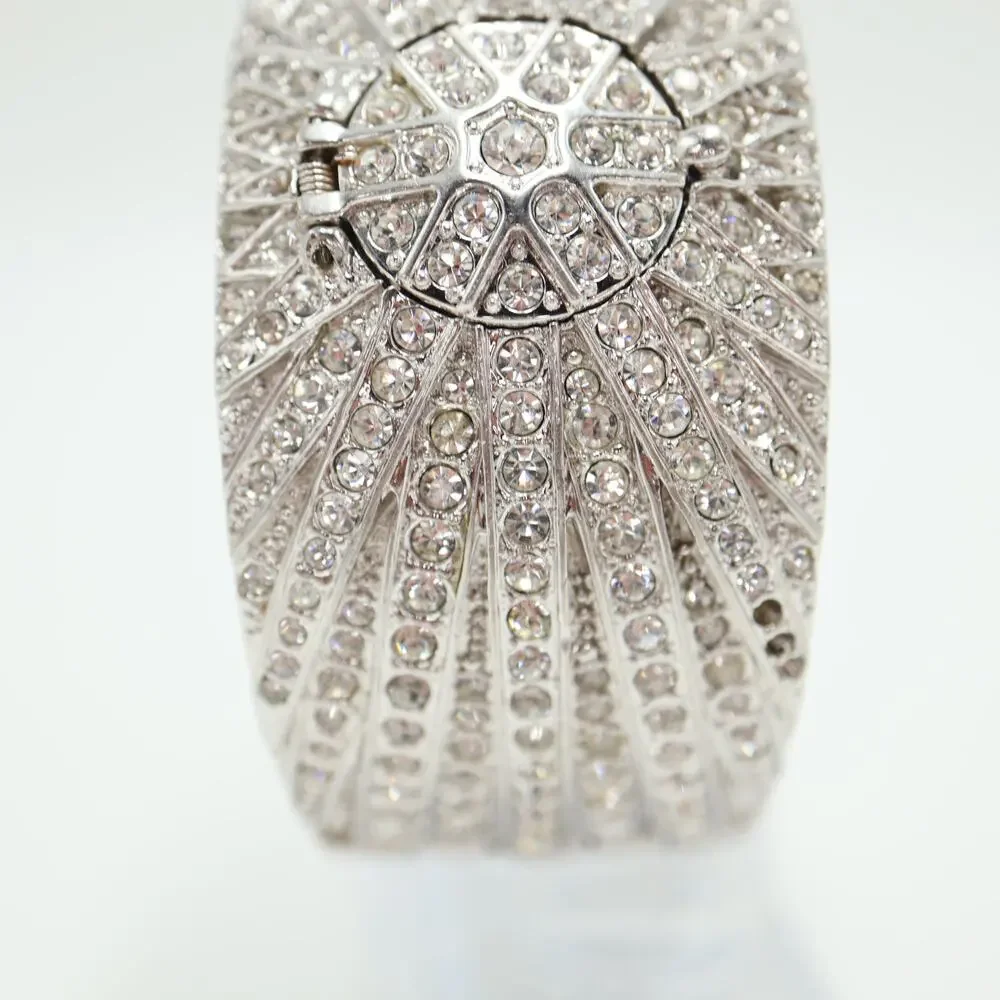 Victoria Wieck Pave Crystal Jewel Cuff Watch 35mm Hidden MOP Dial w New Battery